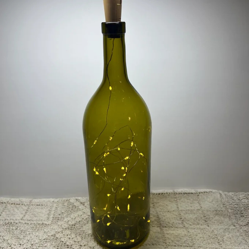 Green Wine Bottles with Lights