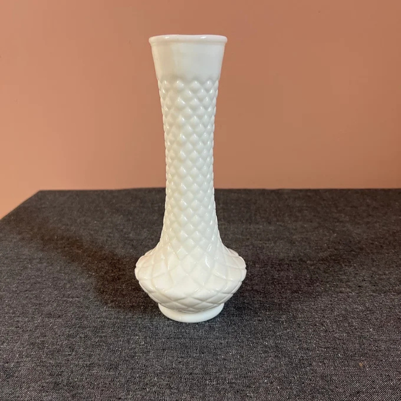 Quilted Diamond Milk Glass Vase