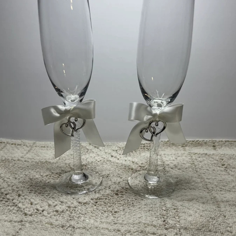 Mr and Mrs Double Hearts with Bow Flutes