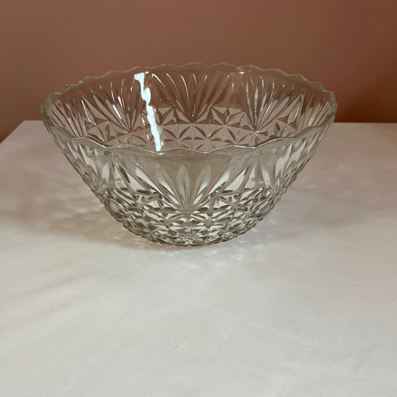 Vintage Clear Etched Glass Punch Bowl