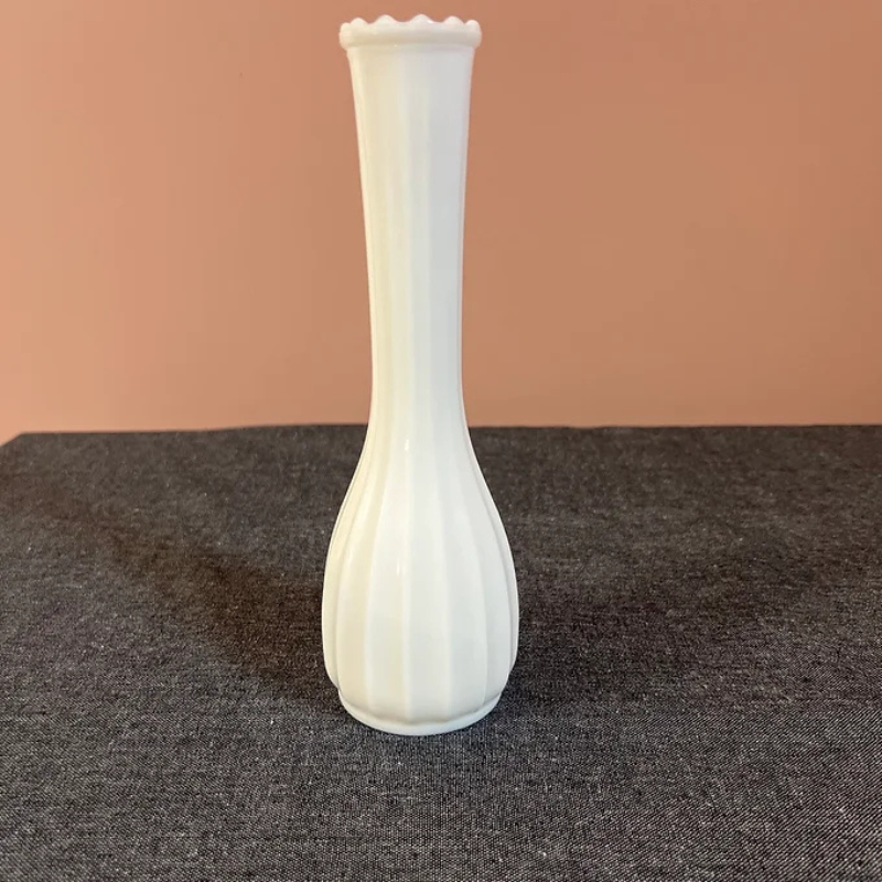 Ribbed Pattern with Scallop Edge  Milk Glass Vase