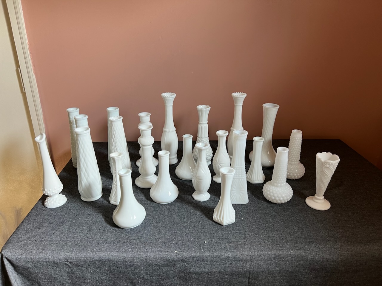 Assorted Milk Glass Bud Vases Set of 24