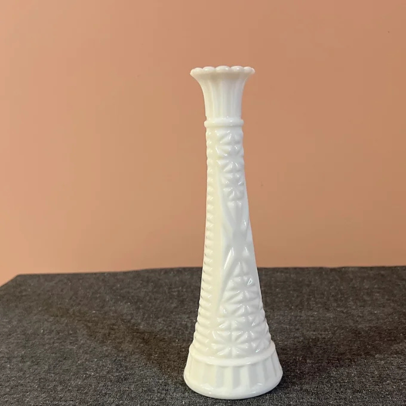 Stars Bars Milk Glass Vase 9 inch