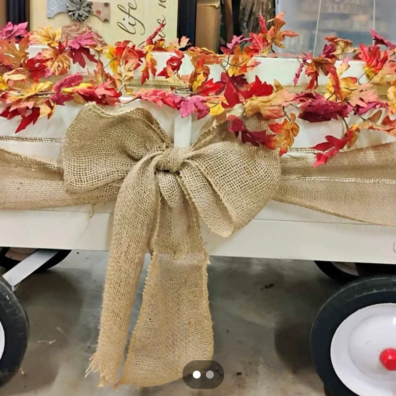 Flower Girl Wagon with Burlap and Bow Fall Leaves