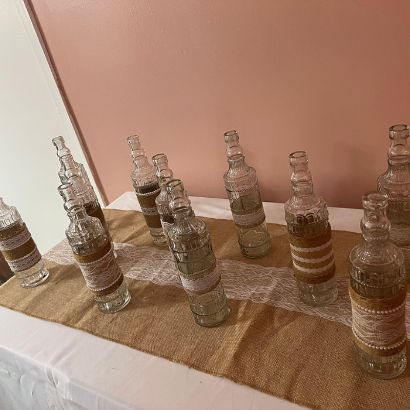 Burlap and Lace Bottles Set of 12